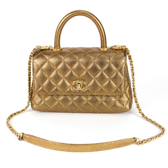Chanel Coco Top Handle Flap Bag Gold Caviar - Picture 3 of 10